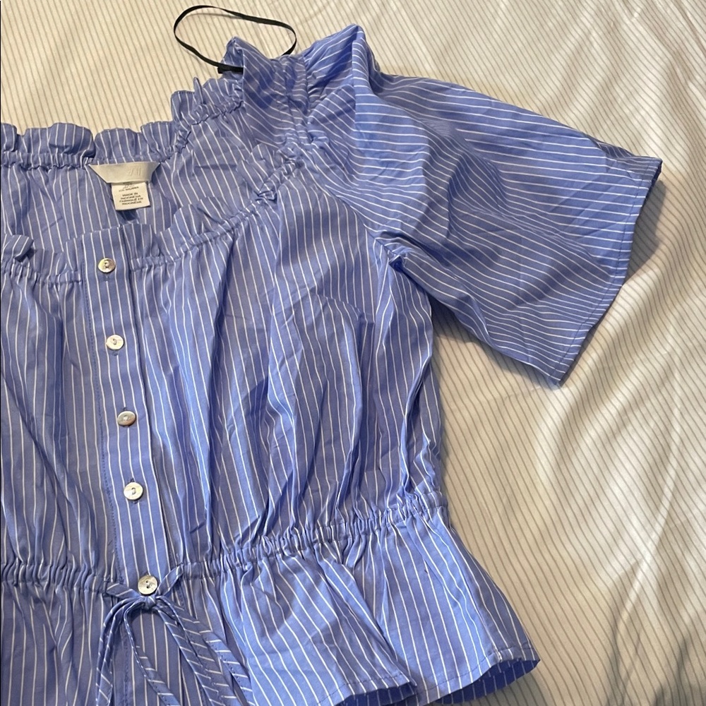 H&M Striped Blue Ruffle Blouse - Picture 5 of 7